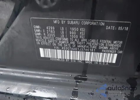 2018 Subaru Impreza 2.0I z USA, uszkodzony, nr VIN 4S3GTAA61J3746181